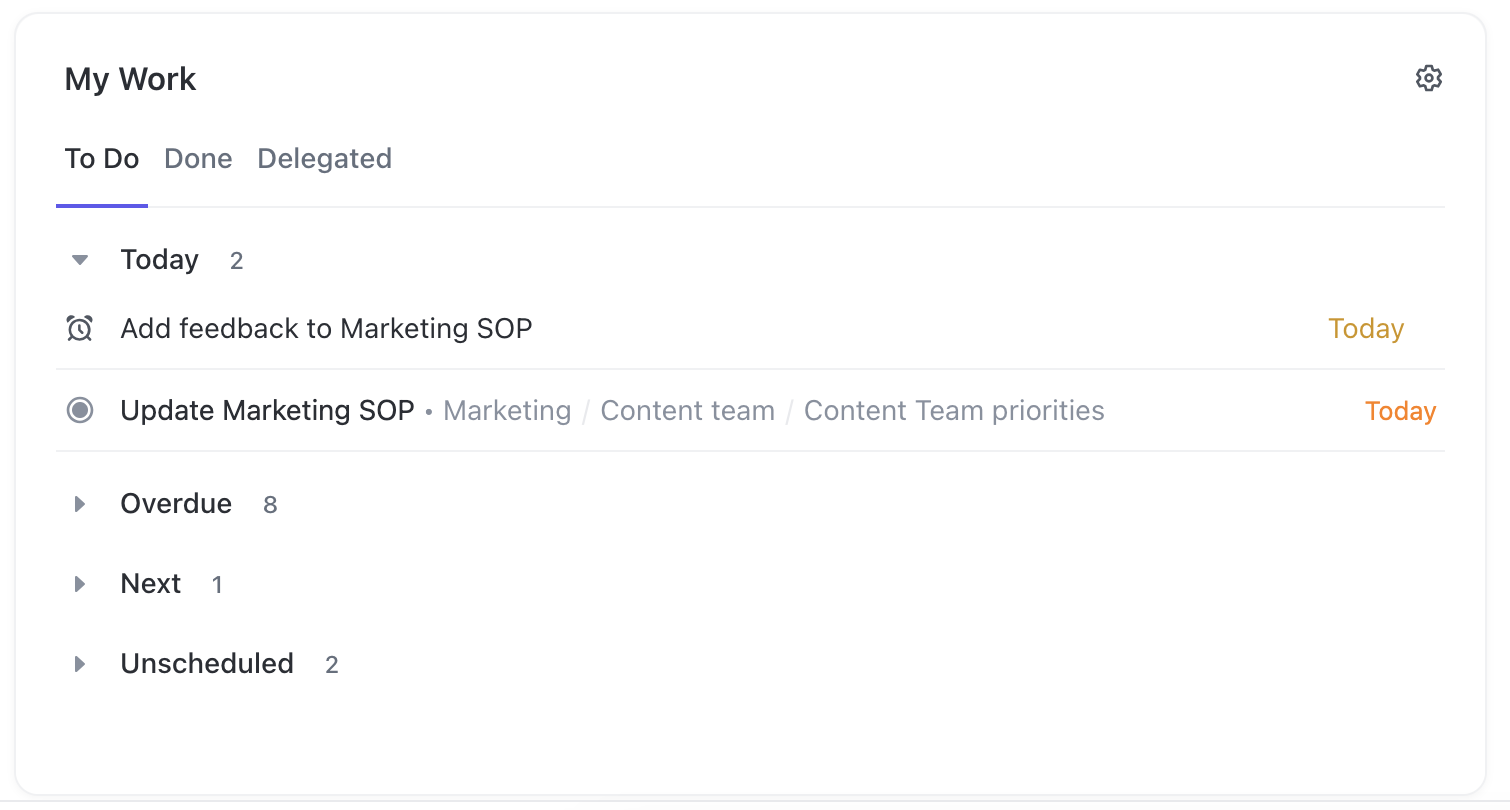 Captura de pantalla de la tarjeta Mi trabajo.