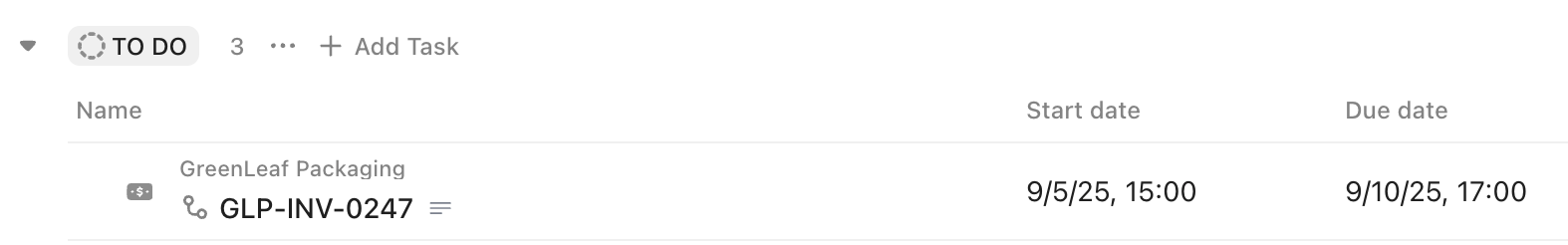 Screenshot of absolute dates on a task.