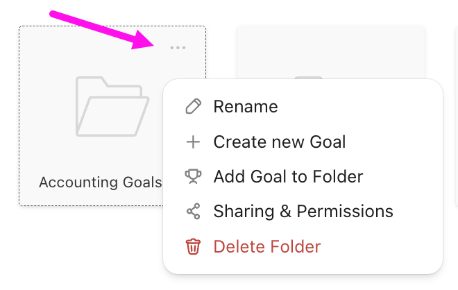 Screenshot of the Goal Folder settings menu.