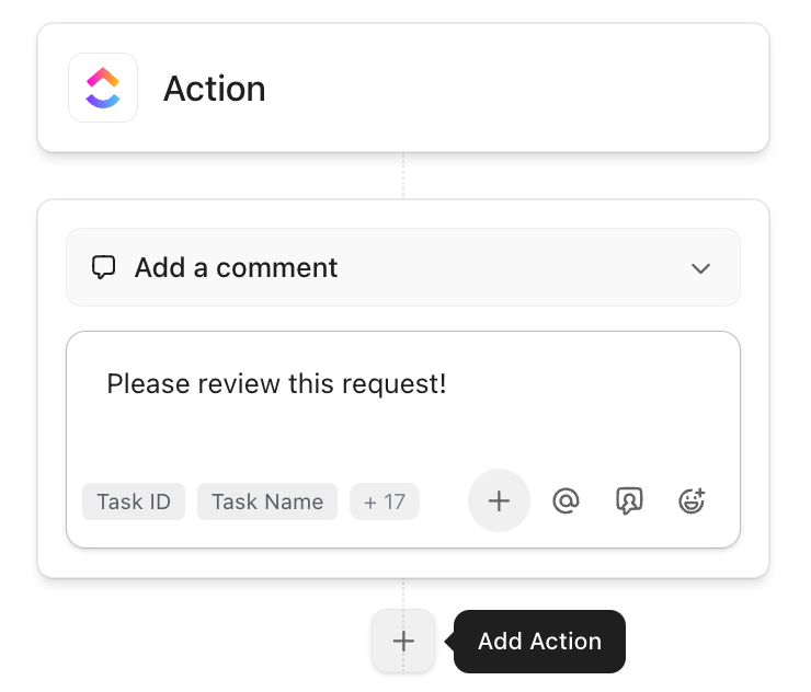 Screenshot of the option to add more Actions.