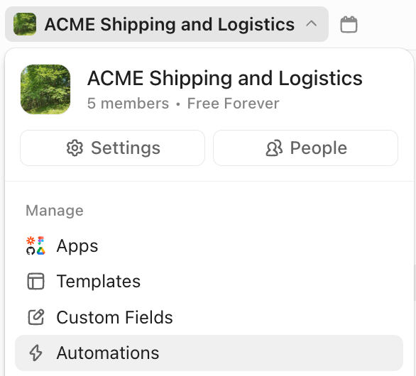 Screenshot of the Automations option in the Workspace settings menu.