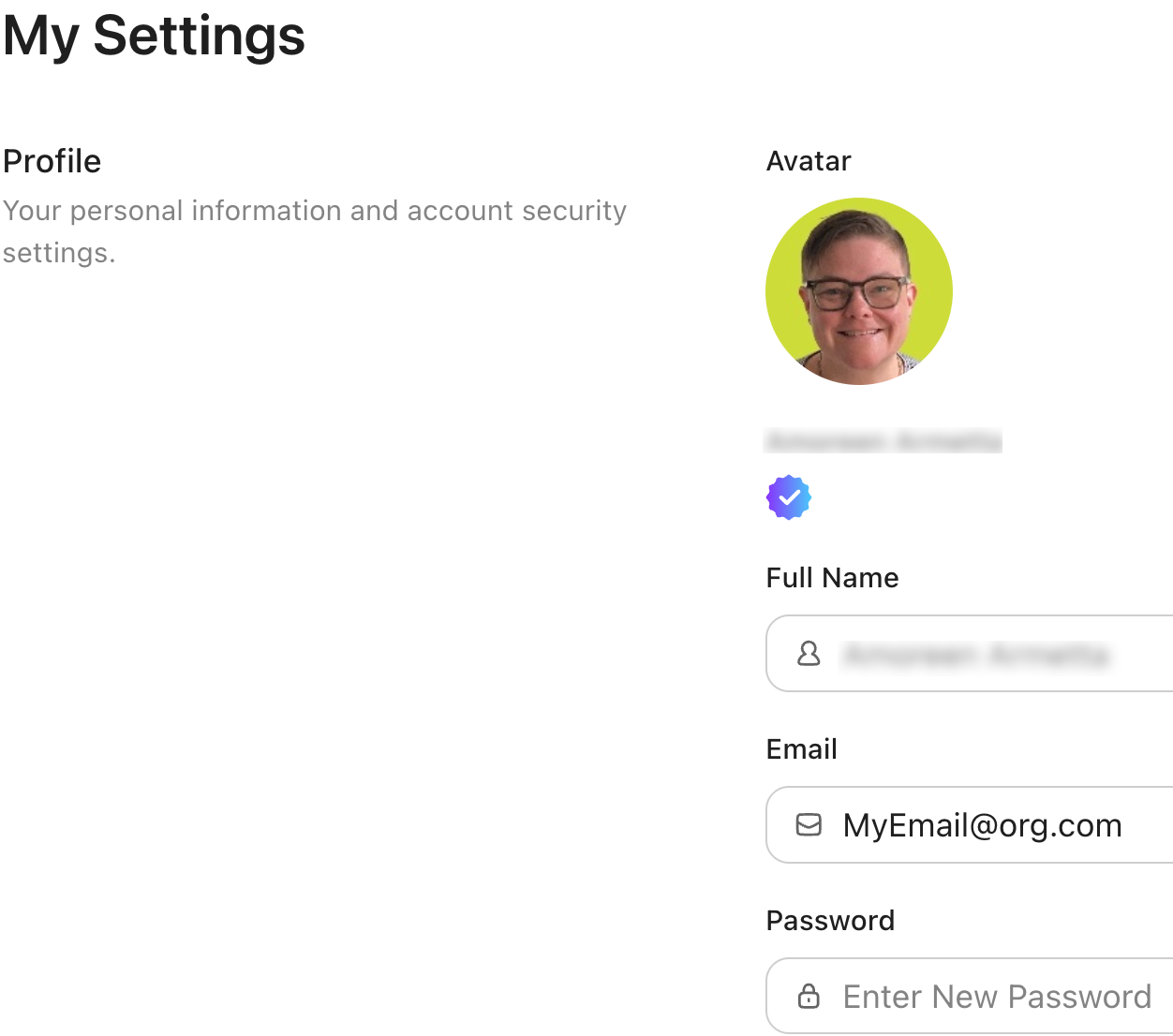 Capture d'écran de la section Profil de la page Mes paramètres.png
