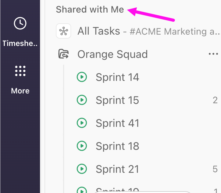 Capture d'écran de la section « Partagé avec moi » du fichier Spaces Sidebar.png