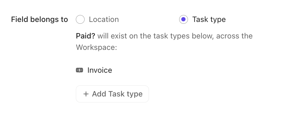 Screenshot of the option to set a Custom Field to a task type field.