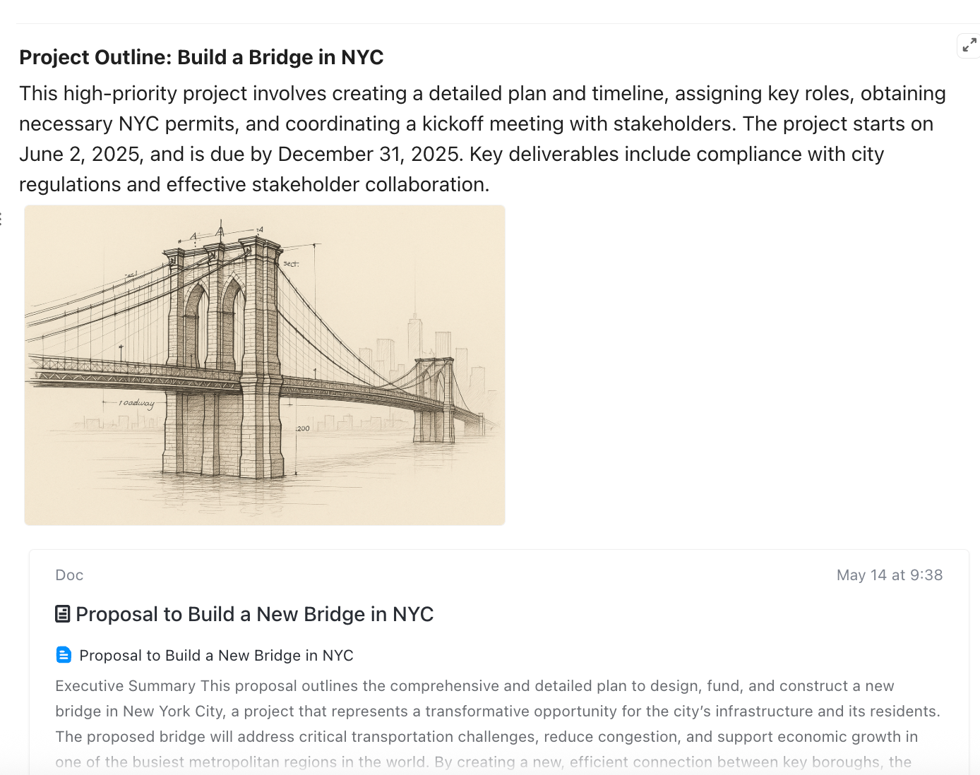 Screenshot of a task description including images and embedded Docs.