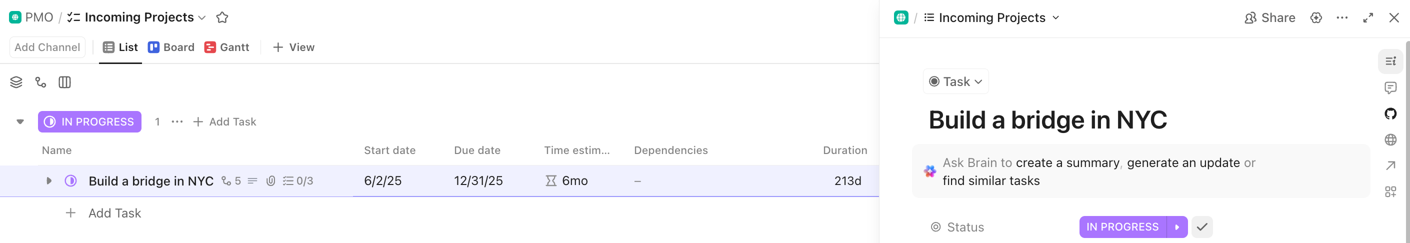 Screenshot of a task open in sidebar mode.