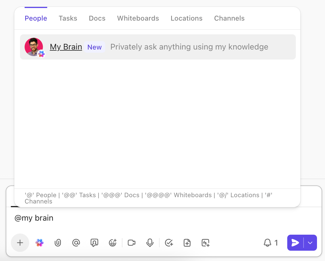 Screenshot of a task comment highlighting @ My Brain.