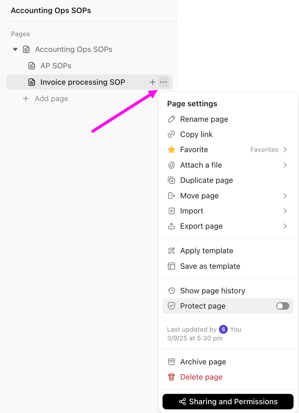 Screenshot of the option to protect a page.