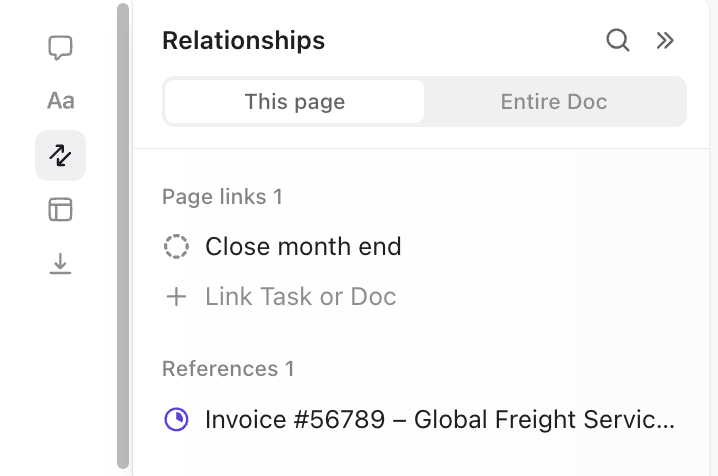 Screenshot of the Relationships tab on a page.