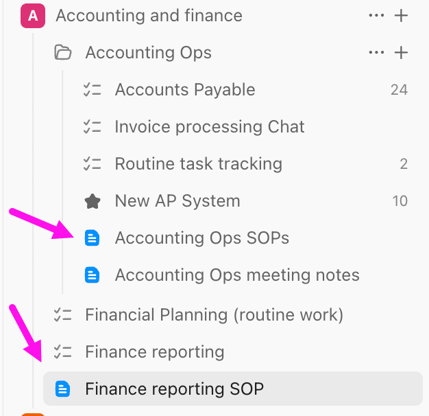 Screenshot of Docs added to Spaces and Folders.