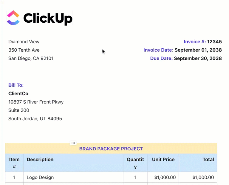 Gif of an invoice in Docs.gif