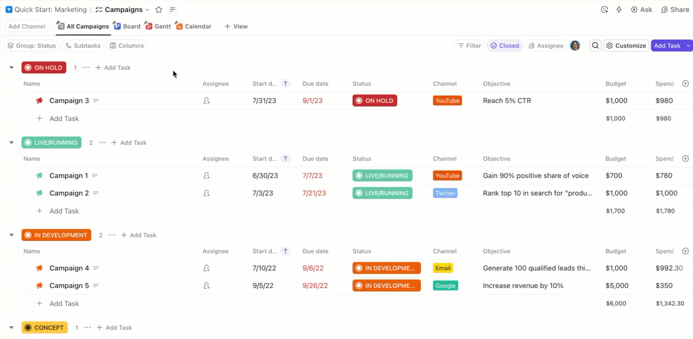 Gif of someone opening a List and Board view for marketing.gif