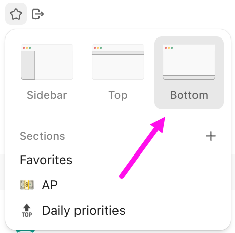 Screenshot der Option, eine Aufgabe unten anzuheften.