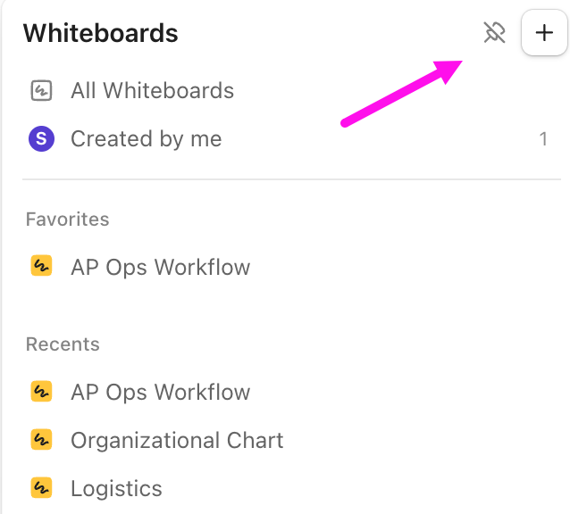 Screenshot of the Whiteboards Hub quick actions sidebar.