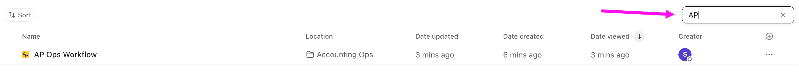 Screenshot of the search text field in Whiteboards Hub.