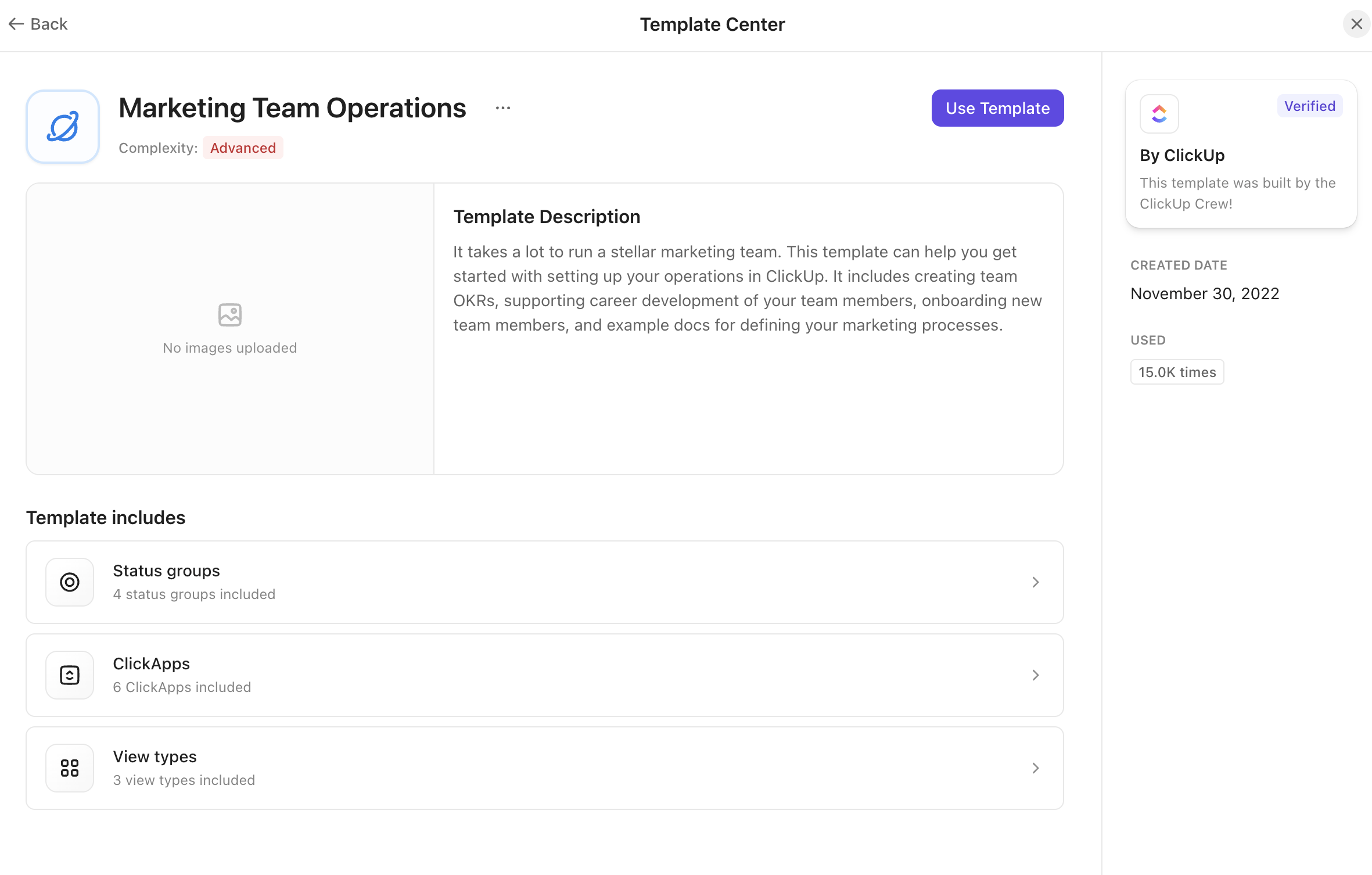 Captura de tela do modelo de Operações da Equipe de Marketing na Central de Modelos.png