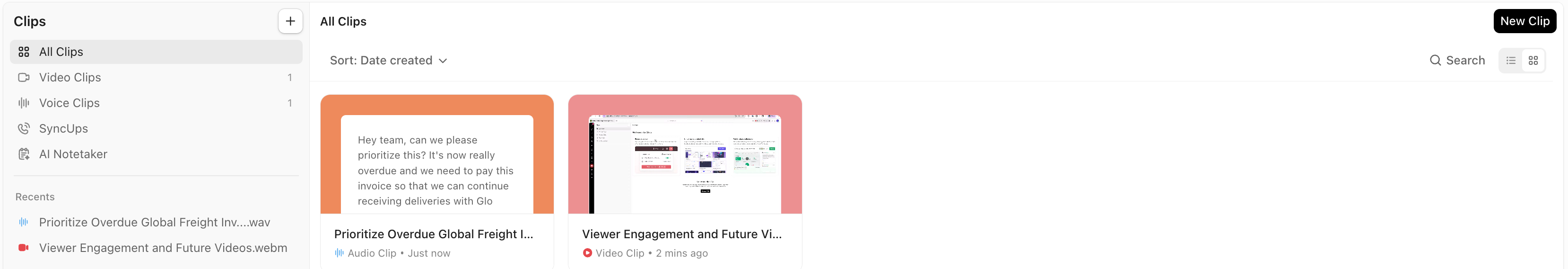 Screenshot dell'Hub clip.