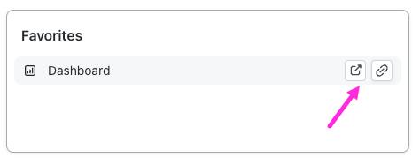 Screenshot hebt die Optionen 'in neuem Tab öffnen' und 'URL kopieren' hervor, wenn man über Karten im Dashboards Hub schwebt.
