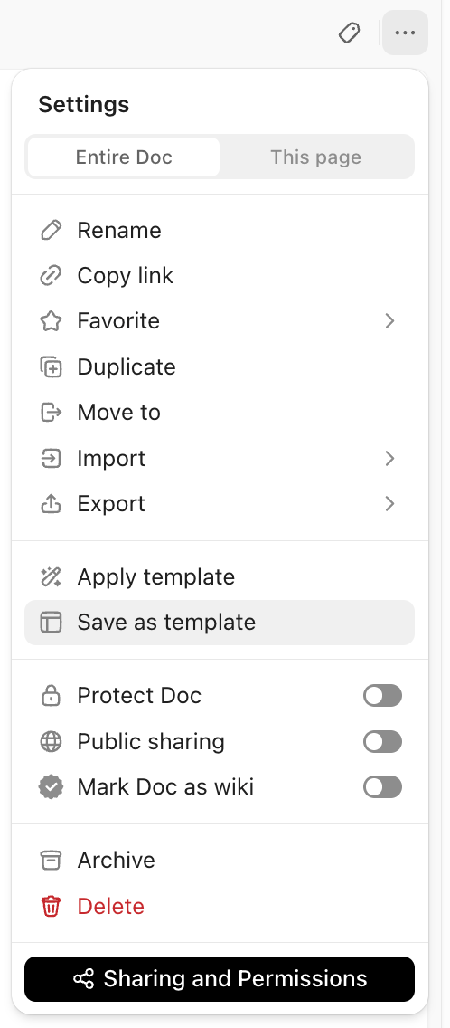 Capture d'écran de l'option pour enregistrer un document en tant que modèle.