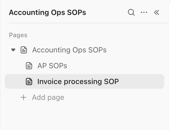 Captura de tela da barra lateral das páginas.