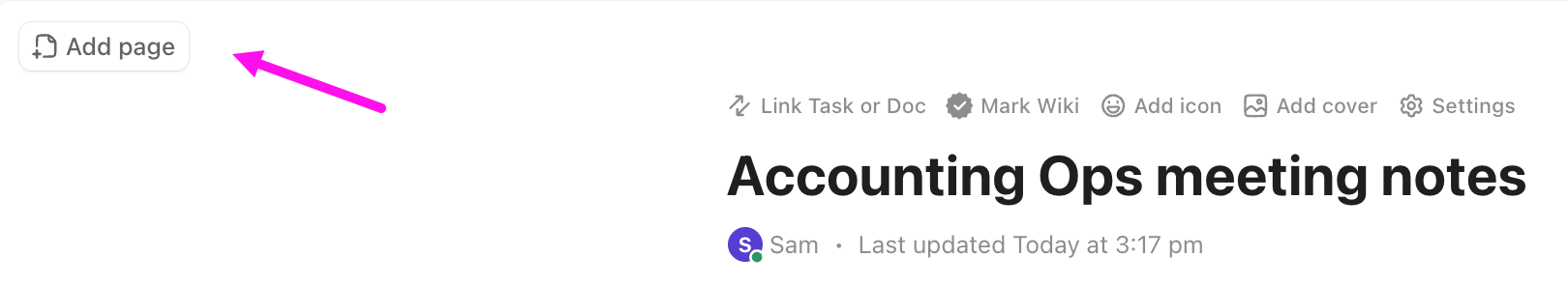 Captura de tela do botão de adicionar página