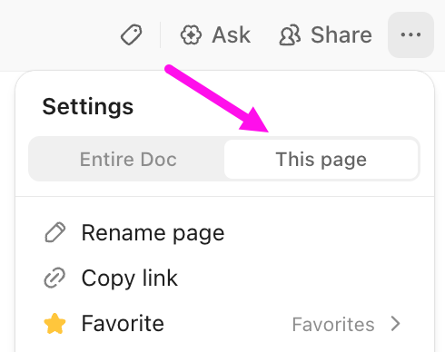 Captura de tela do menu de configurações da página.
