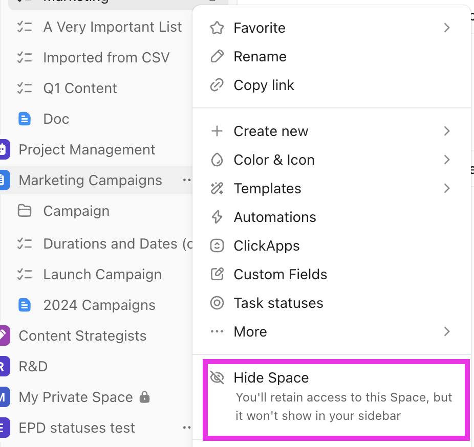 Screenshot highlighting the Hide Space option.png