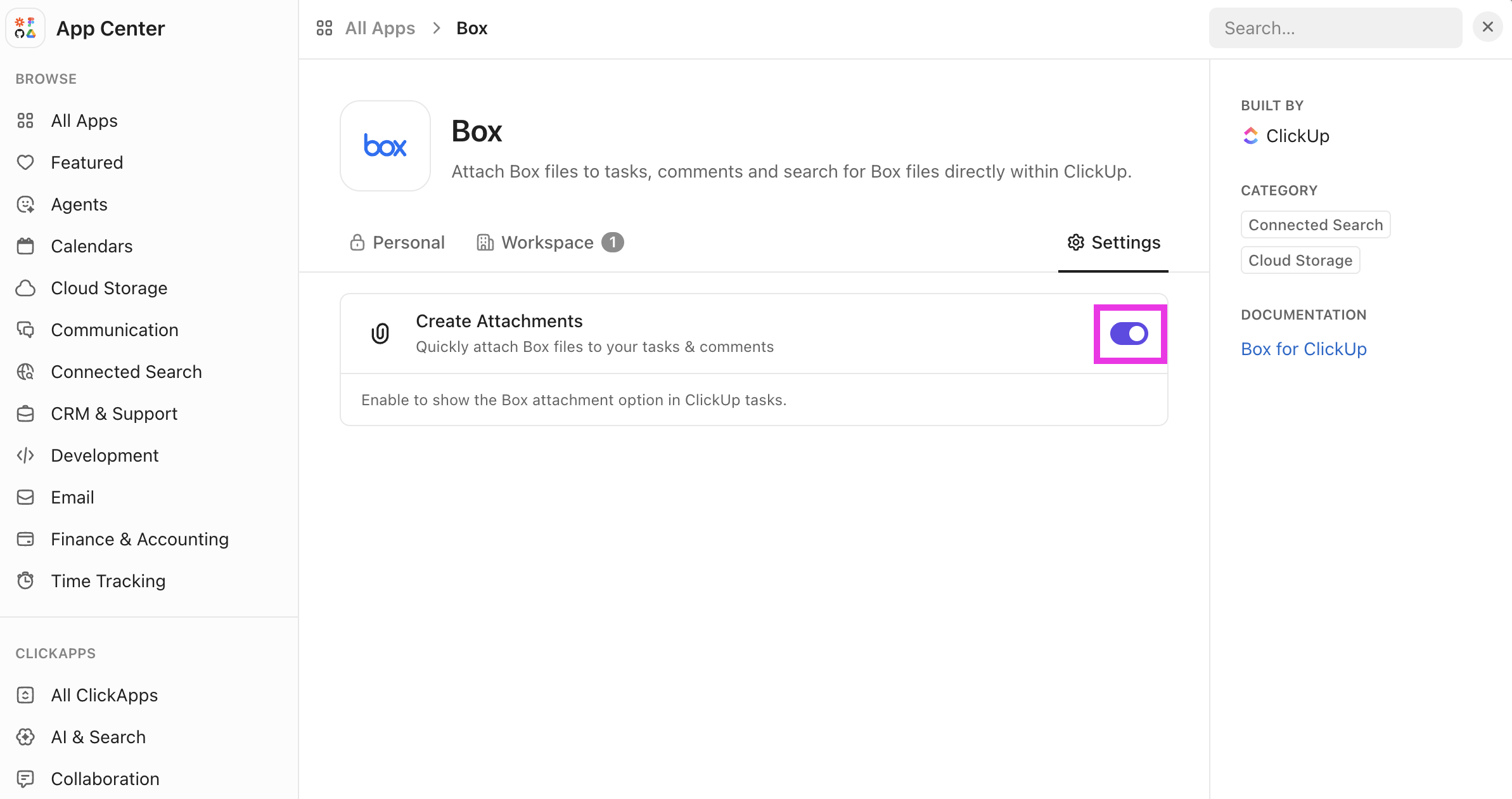 Screenshot of the Create Attachments toggle.png