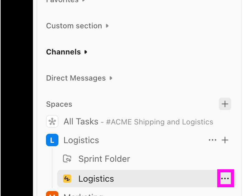 Screenshot of the ellipsis icon to the right of a Whiteboard in the Spaces section of the Home sidebar.png