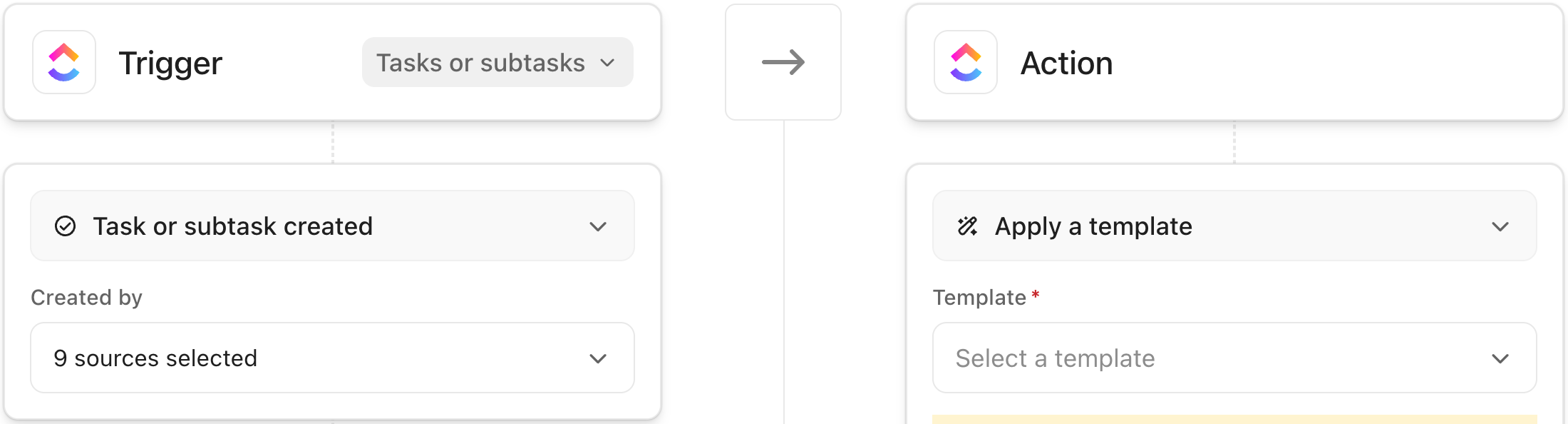 Screenshot della finestra modale delle Automazioni con il trigger e l'azione descritti sopra selezionati.png