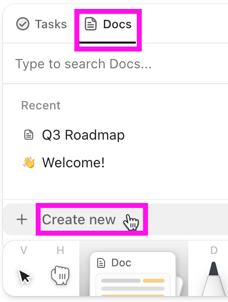 Screenshot der ausgewählten Dokumenten-Registerkarte und des angeklickten „Neu erstellen“-Buttons.png