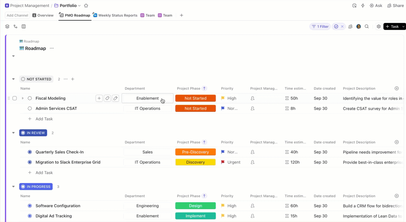 Gif de dois Campos personalizados na Lista do Roadmap PMO.gif