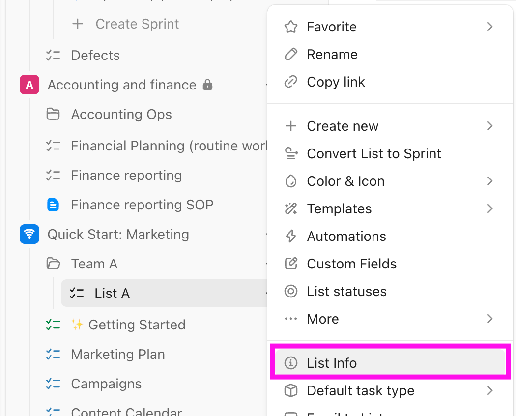 Captura de tela do menu de configurações da Lista expandido após clicar no ícone de reticências ... e Info da Lista selecionada.png