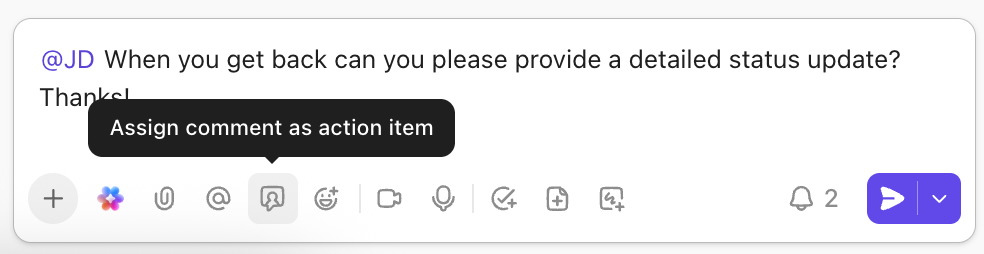 Capture d'écran de l'option pour assigner un nouveau commentaire.