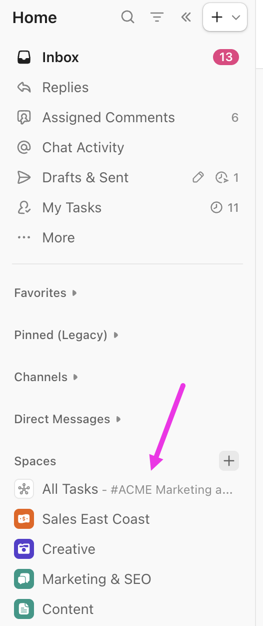 Screenshot of various Spaces in the Home Sidebar.png