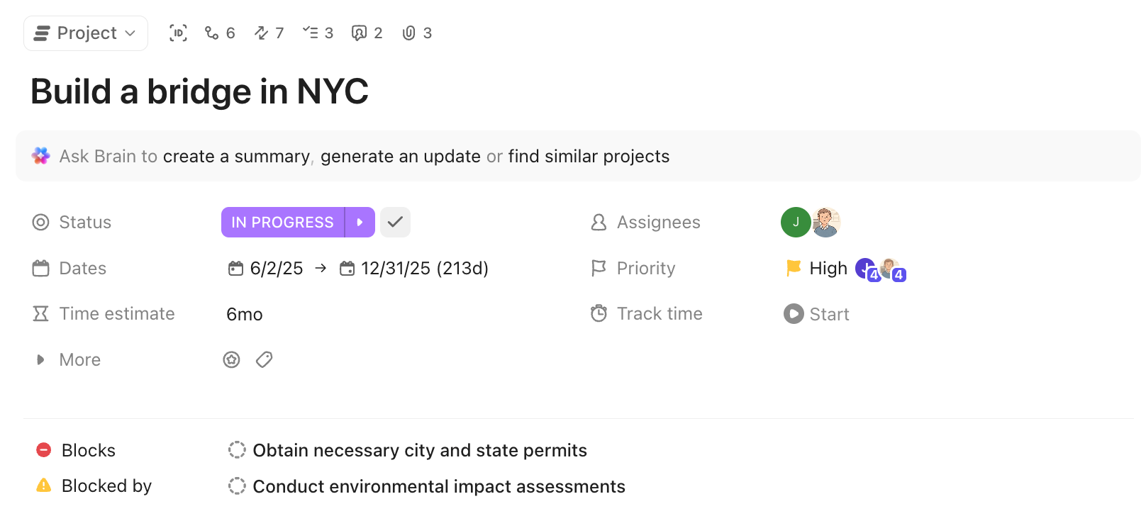 Screenshot of the task details section of a task.