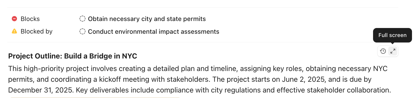 Screenshot of the option to view the task description in full screen mode.