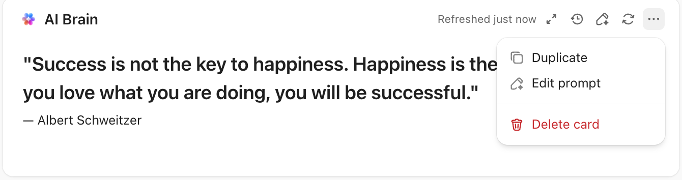 Screenshot of the settings available on an AI Brain card.