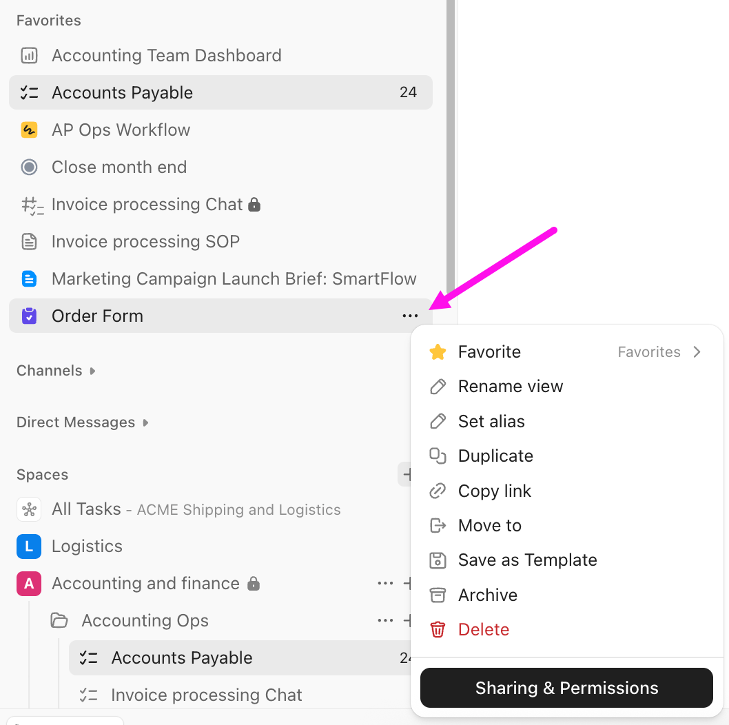 Screenshot of the Form settings menu.