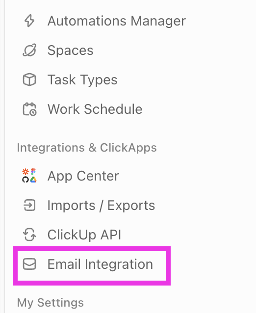 Screenshot of the Email Integration option in the All settings sidebar.png