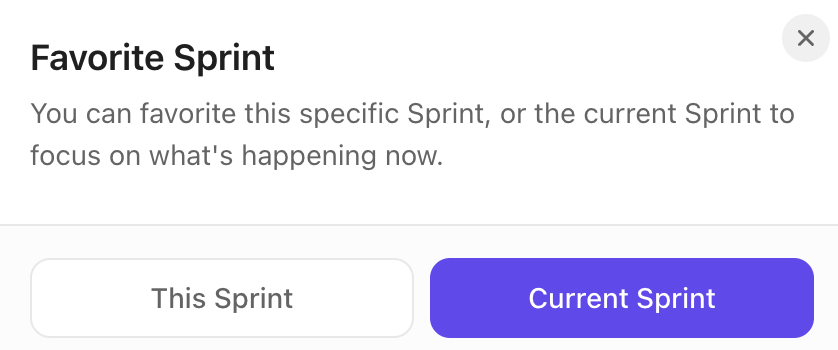 Screenshot of the option to add this sprint or the current sprint to your favorites.