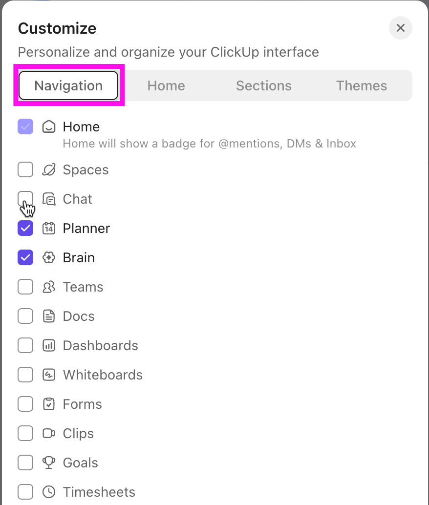 Screenshot of the Navigation tab of the Customize menu.png