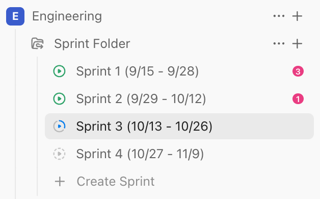 Screenshot degli sprint in una cartella Sprint.