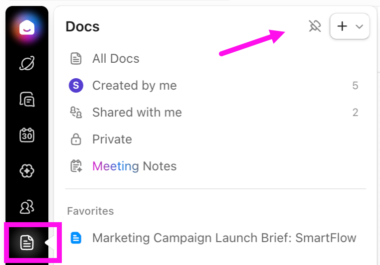 Screenshot of Docs Hub in your Global Navigation.