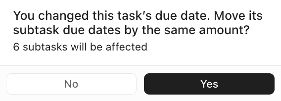 Screenshot del prompt per riprogrammare le date di scadenza delle attività secondarie.
