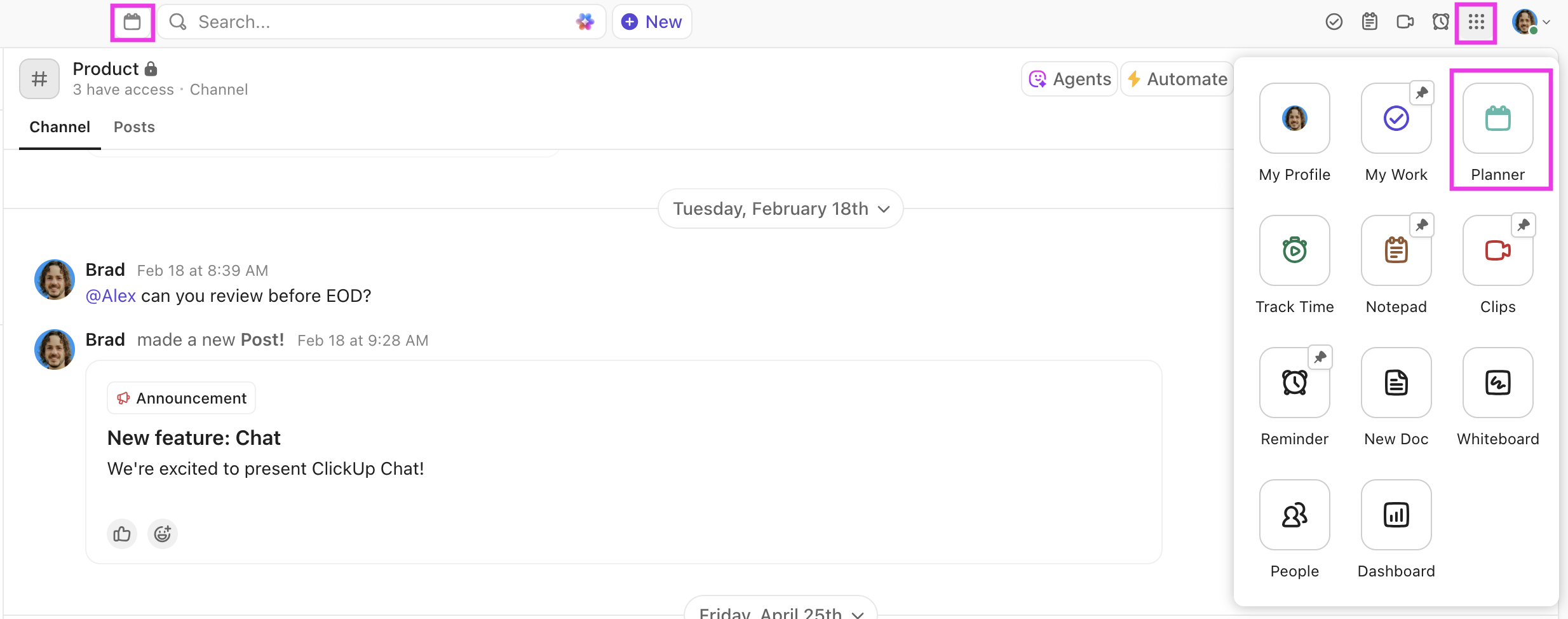 Screenshot highlighting the two locations you can open Calendar.png