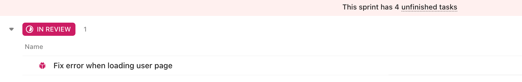 Screenshot des Banners für unvollständige Aufgaben.