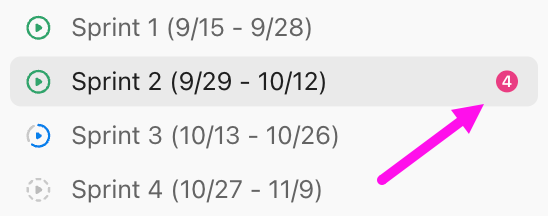 Screenshot des Abzeichens für unvollständige Aufgaben in einem Sprint.