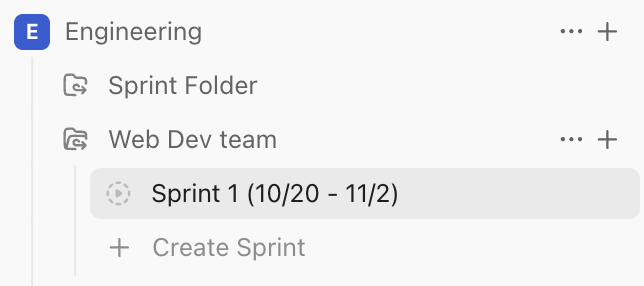 Captura de tela de uma nova pasta do Sprint com o primeiro sprint.