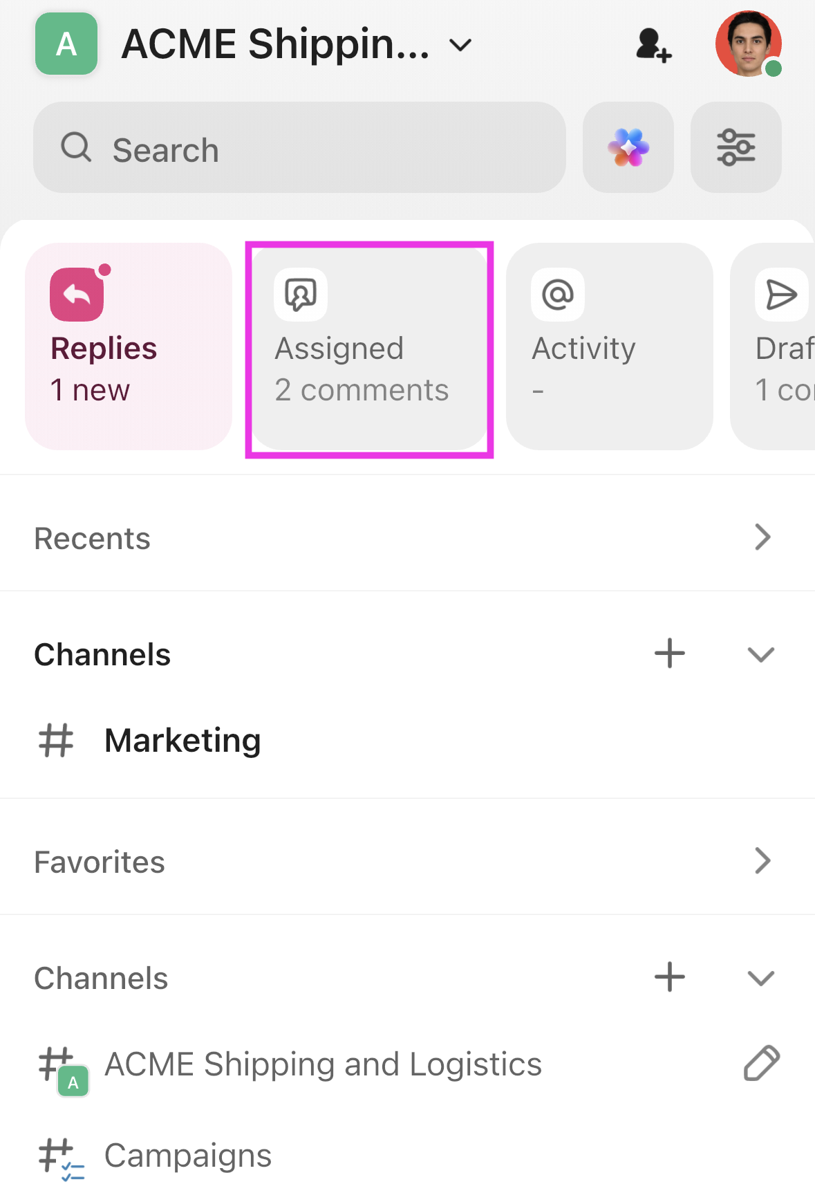 Screenshot of the Assigned comments card.png